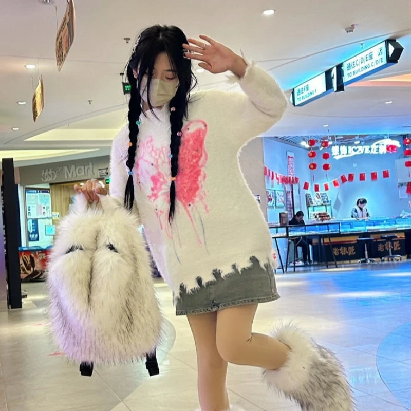 2026 NEW FASHION Y2K Faux Fur FOR Women Backpack Solid Soft Fleece Knapsack Harajuku Style Winter Ladies Bag