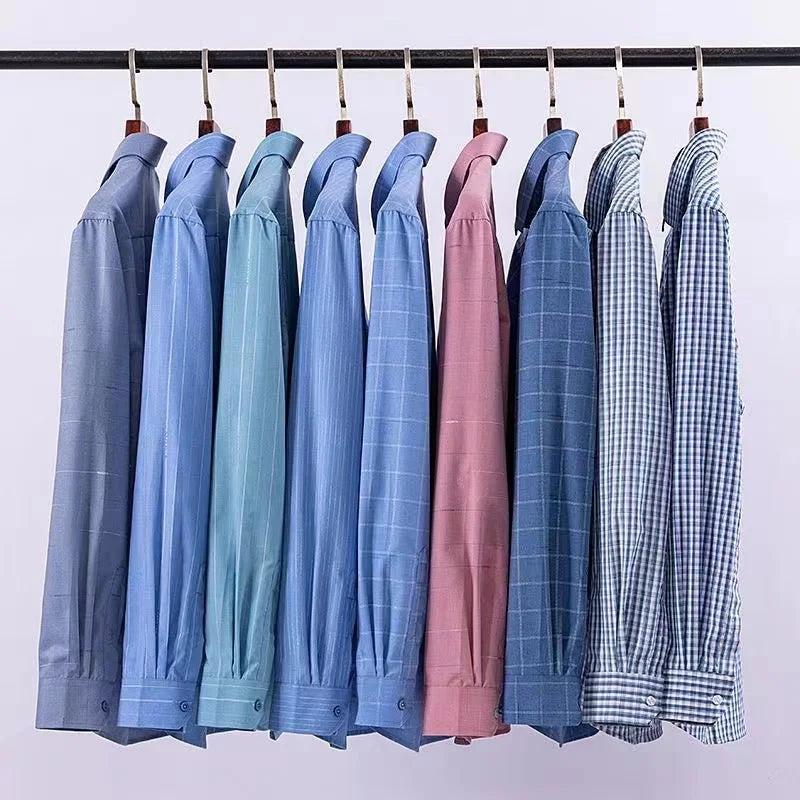 High Quality Men's Shirts Spring Autumn Long Sleeve Wrinkle Resistant Non Ironing Stripe Man Clothing  Big Size 5XL 6XL 7XL