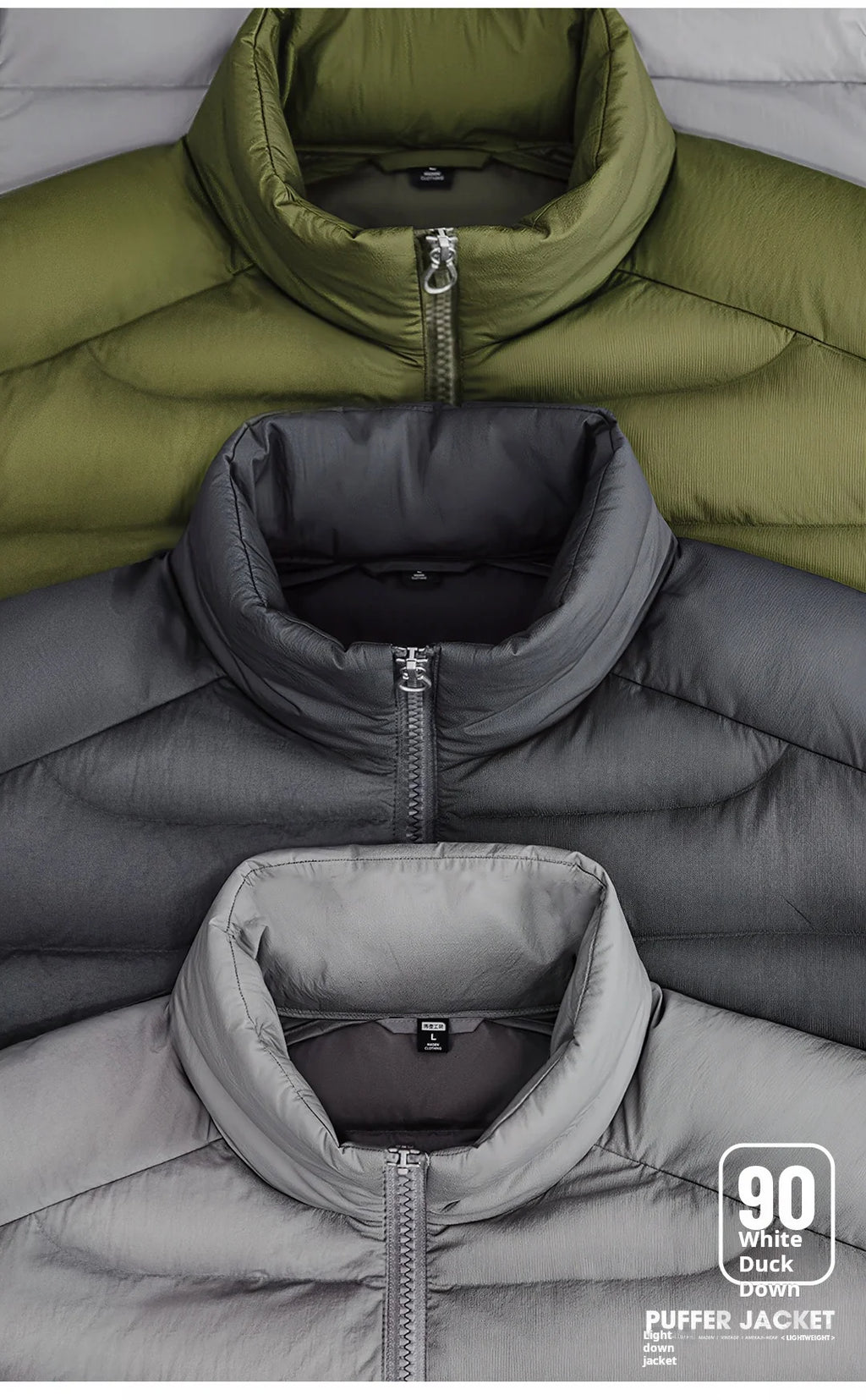 Maden Winter Men's Stand-up Collar Down Jacket Lightweight Hydrophobic White Duck Down Filling Coat Warm Inner Layer for Fall