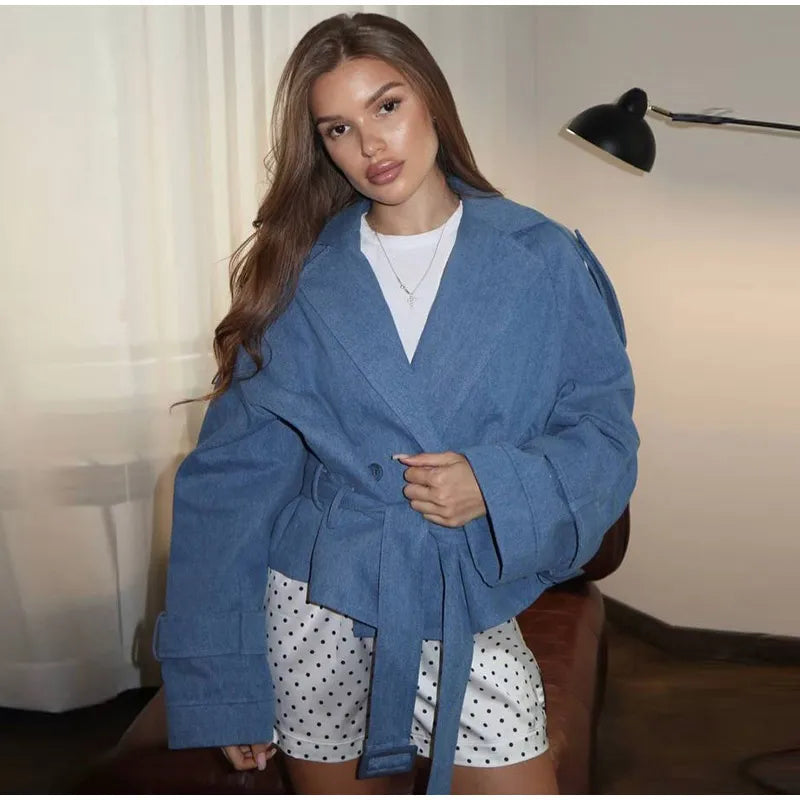 Solid Stand Collar Padded Coat Waist Tie Belt Long Cape Sleeve Button Zipper Loose Women Coats 2026 Autumn Commute Chic Outfit