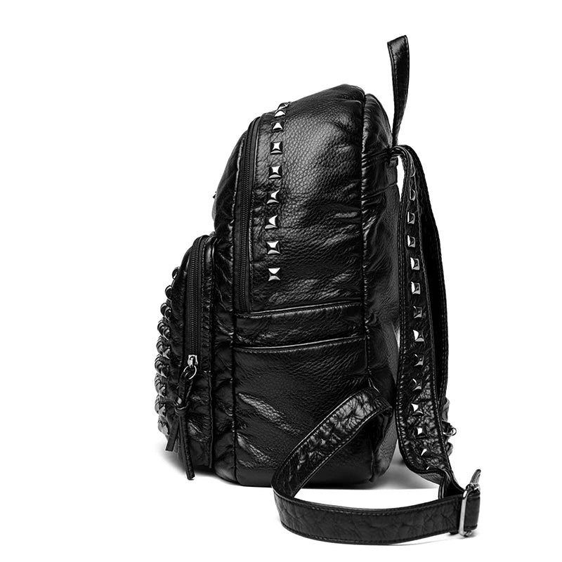 Fashion Rivet Soft Leather Women Backpacks Designer Large Capacity Girls School Bag Luxury Female Bagpack Travel Bags Sac A Main