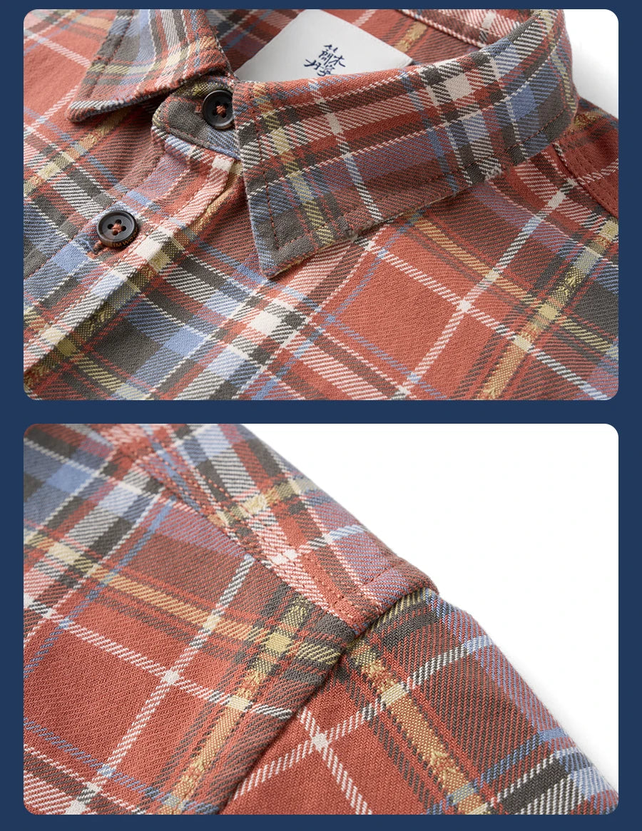 SIMWOOD High Standard 2026 Autumn Winter New Vintage Washed Plaid Shirt Men Oversized Distressed Frayed Hem 100% Cotton Tops