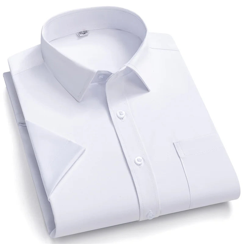 New Men Shirts Short Sleeves Dress Shirts For Men Slim Fit Camisa Social Business Blouse Pocket White Shirt Men's clothing S-7XL