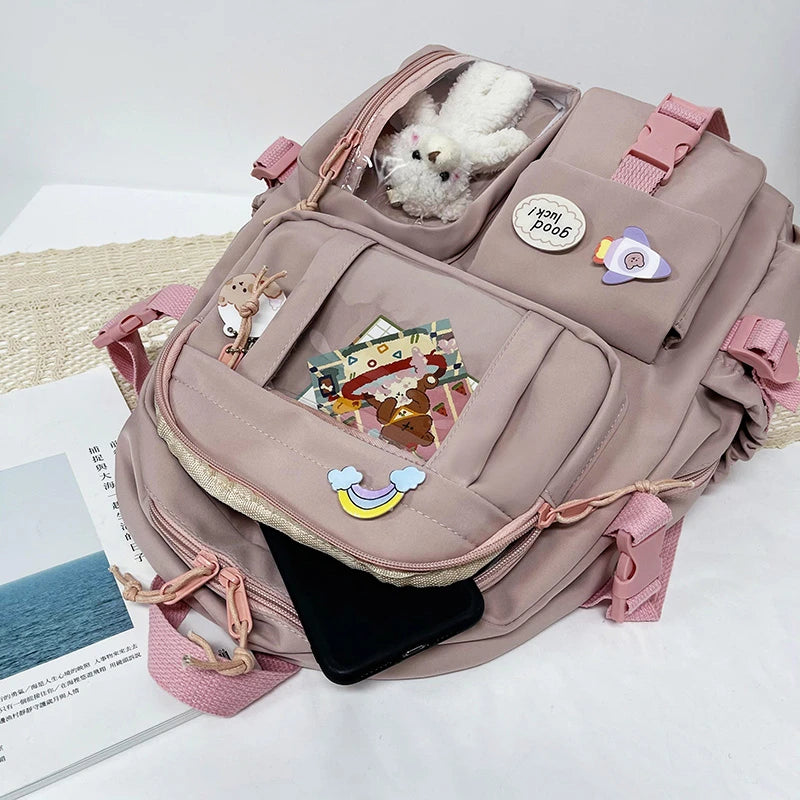 Cute Women Backpacks Waterproof Multi-Pocket Nylon School Backpack for Student Female Girls Kawaii Laptop Book Pack Mochilas