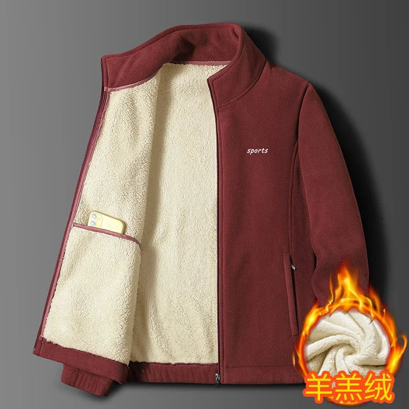 2025 Men's Polar Fleece Stand Collar Jacket Winter Velvet Thickeneded Fleece Warm Jacket