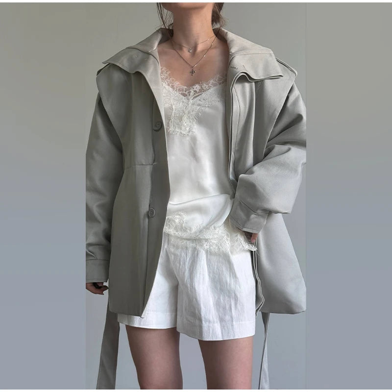 Solid Stand Collar Padded Coat Waist Tie Belt Long Cape Sleeve Button Zipper Loose Women Coats 2026 Autumn Commute Chic Outfit