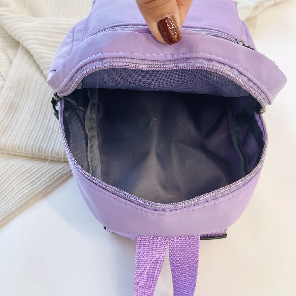 Fashion Solid Color Backpack Women Nylon Knapsack Preppy Style Mini Rucksacks