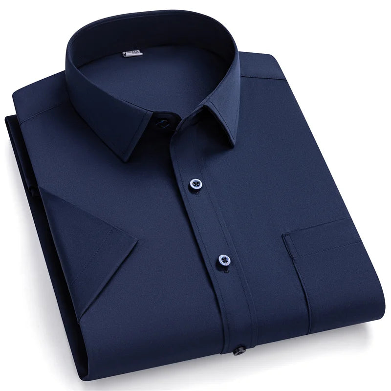 New Men Shirts Short Sleeves Dress Shirts For Men Slim Fit Camisa Social Business Blouse Pocket White Shirt Men's clothing S-7XL