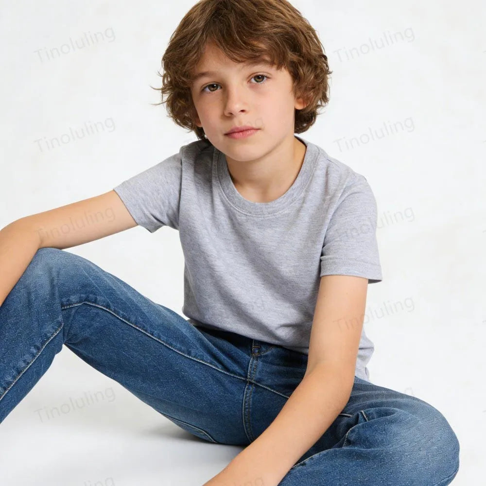 1 to 14 Years Boys T Shirts 100% Cotton Plain Girl T Shirt Sports Black White Children's Tees Short Sleeve Teenage Baby Clothing
