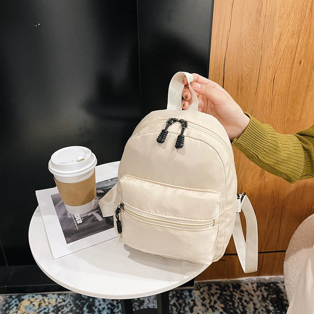 Fashion Solid Color Backpack Women Nylon Knapsack Preppy Style Mini Rucksacks