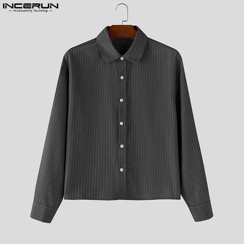 INCERUN Men Striped Shirt Lapel Long Sleeve Loose Casual Men Clothing 2025 Oversize Streetwear Spring Autumn Tops Fashion Shirts