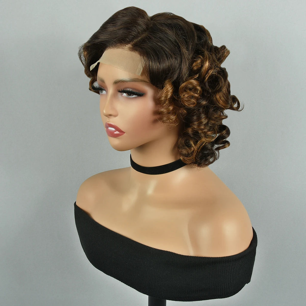 High Peruvian Romance Curly Bob 100% Human Hair Wigs Glueless Deep Water Wave HD Lace Front 13x4 4x4 Transparent Lace Front Wig