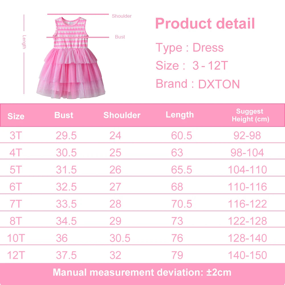 DXTON Sleeveless Princess Pink Dress Summer Holiday Baby Girls Costume Cake Mesh Girls Layered Dress Elastic Toddler Clothing