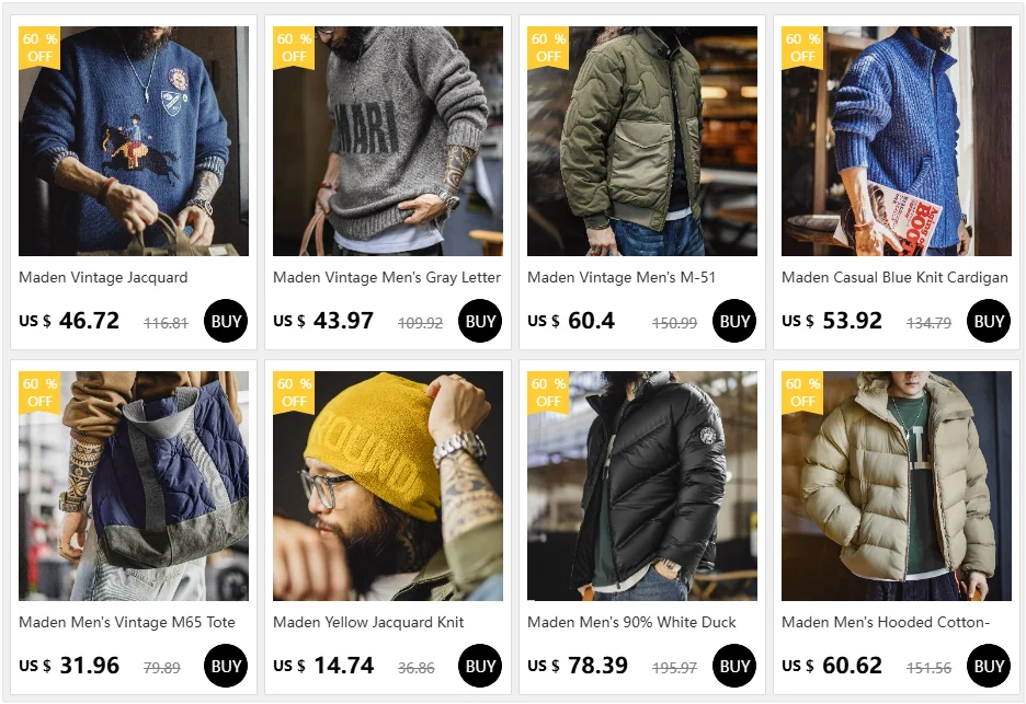 Maden Winter Men's Stand-up Collar Down Jacket Lightweight Hydrophobic White Duck Down Filling Coat Warm Inner Layer for Fall