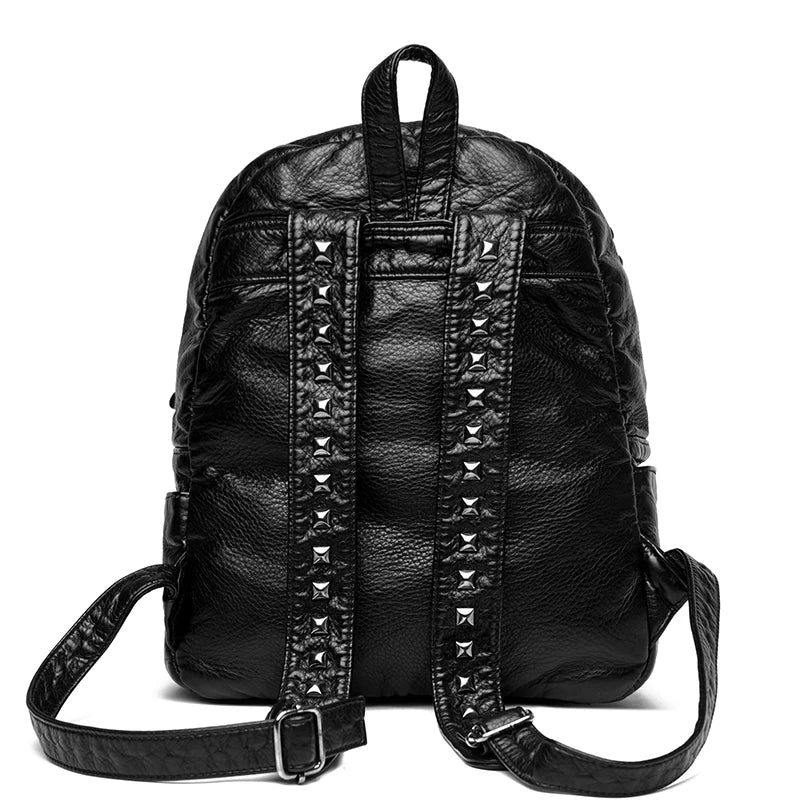 Fashion Rivet Soft Leather Women Backpacks Designer Large Capacity Girls School Bag Luxury Female Bagpack Travel Bags Sac A Main