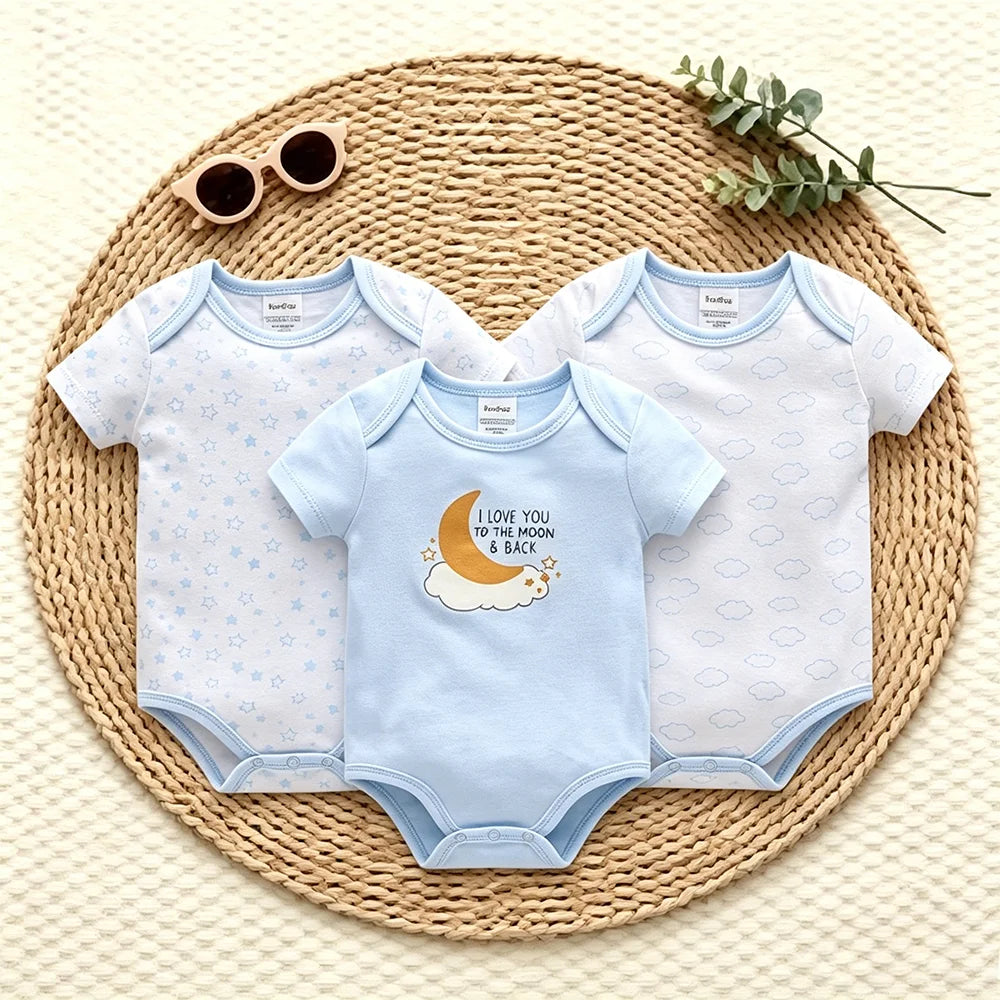 Kavkas 3 Pcs/lot Baby Boy Bodysuit 100% Cotton Short Sleeve Newborn Girls Clothes Summer Infant Clothing