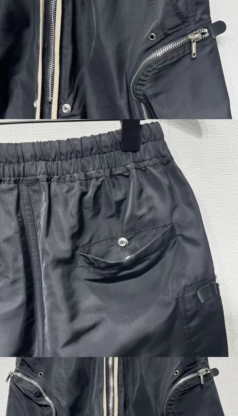 Men's Techwear Cargo Shorts Multi-Zipper Pocket Elastic Waist Drawstring Streetwear Casual Shorts
