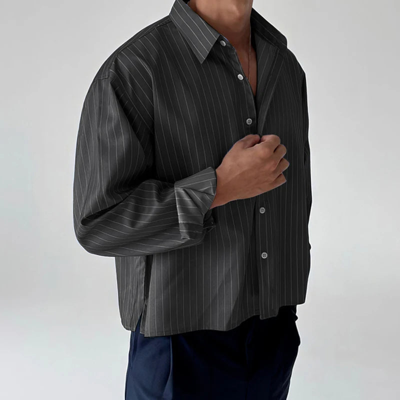 INCERUN Men Striped Shirt Lapel Long Sleeve Loose Casual Men Clothing 2025 Oversize Streetwear Spring Autumn Tops Fashion Shirts