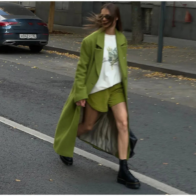 2026 Autumn Winter Solid Women's Woolen Overcoat Urban Long Sleeve Lapel Button Female Outwear Elegant Fashion Lady Overcoats