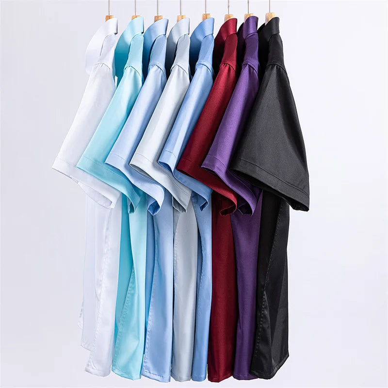 New Men Shirts Short Sleeves Dress Shirts For Men Slim Fit Camisa Social Business Blouse Pocket White Shirt Men's clothing S-7XL