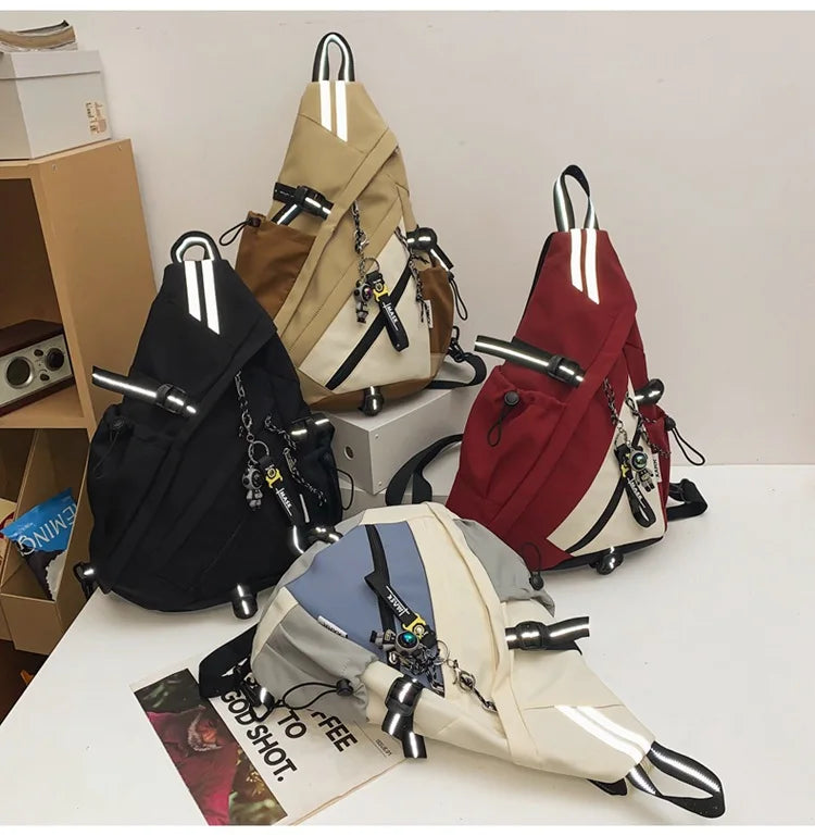 2024 Techwear Style Hip Hop Sport Motorcycle Backpack Men Women Multifunction Waterproof Travel Single Shoulder School Bag