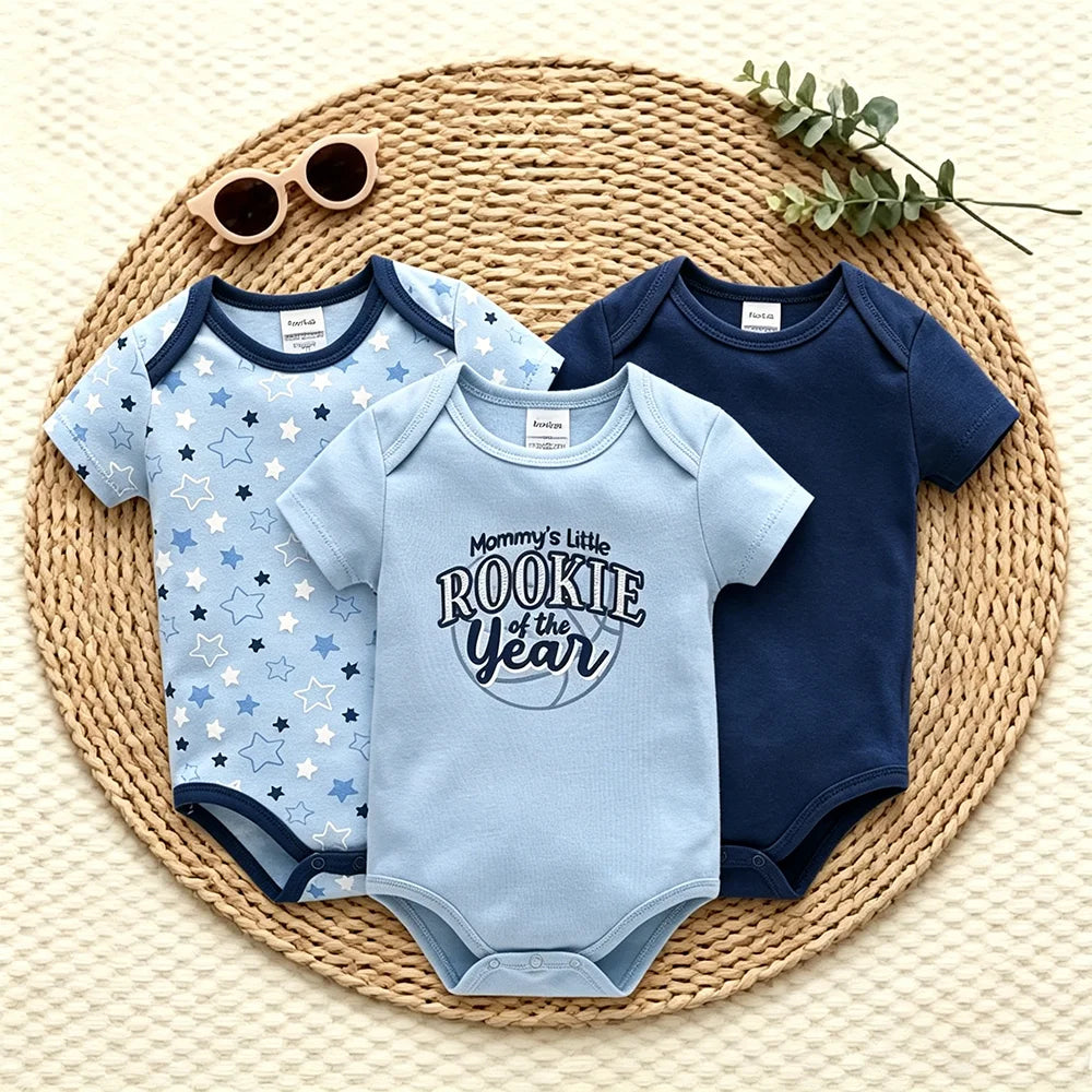 Kavkas 3 Pcs/lot Baby Boy Bodysuit 100% Cotton Short Sleeve Newborn Girls Clothes Summer Infant Clothing