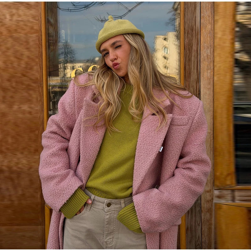 2026 Autumn Winter Solid Women's Woolen Overcoat Urban Long Sleeve Lapel Button Female Outwear Elegant Fashion Lady Overcoats