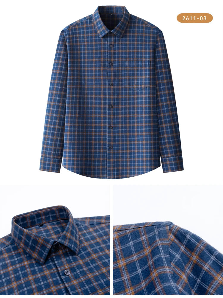 Vintage Men's Flannel Shirts with Pocket Long Sleeve Brushed Shirt for Men Warm Casual Soft Cotton 100% Button Down Plaid Shirt