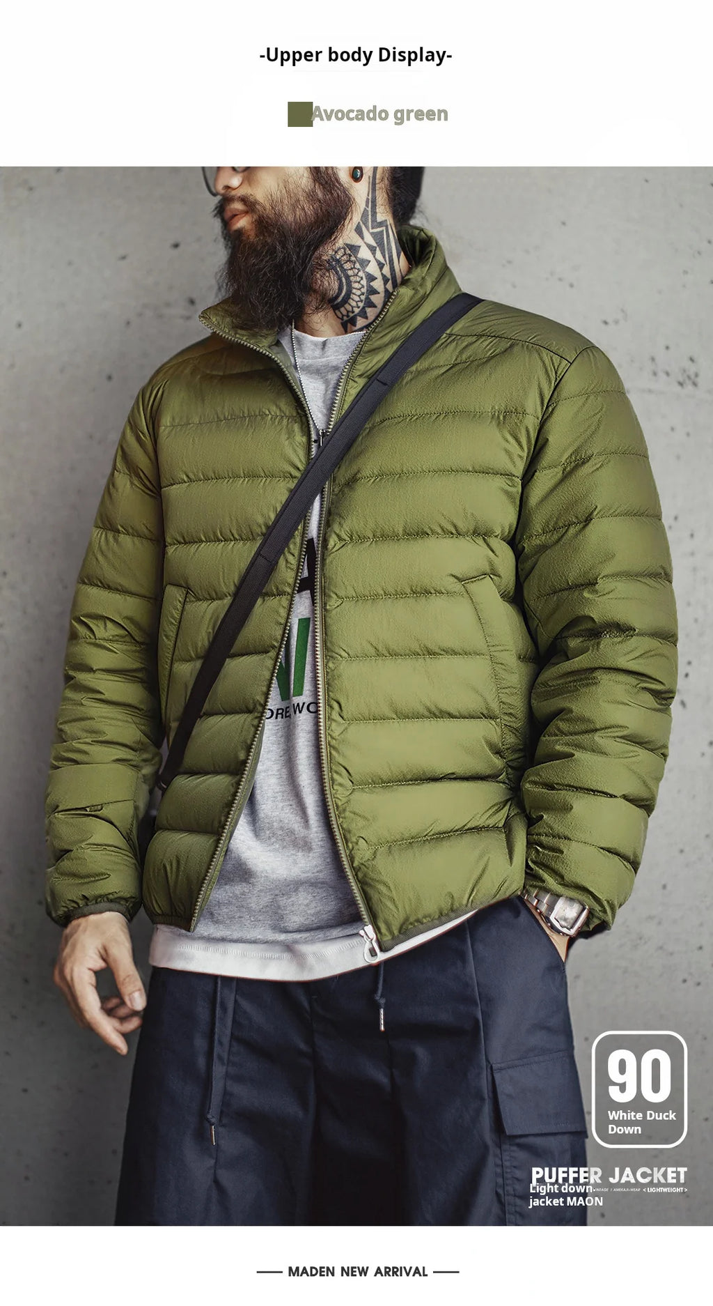 Maden Winter Men's Stand-up Collar Down Jacket Lightweight Hydrophobic White Duck Down Filling Coat Warm Inner Layer for Fall