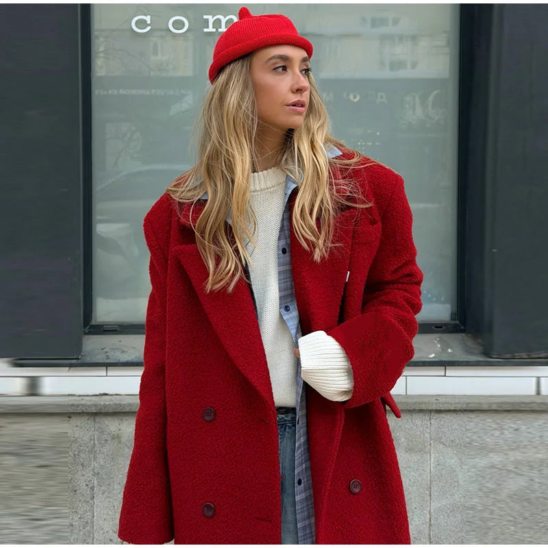 2026 Autumn Winter Solid Women's Woolen Overcoat Urban Long Sleeve Lapel Button Female Outwear Elegant Fashion Lady Overcoats