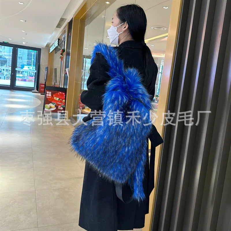 2026 NEW FASHION Y2K Faux Fur FOR Women Backpack Solid Soft Fleece Knapsack Harajuku Style Winter Ladies Bag