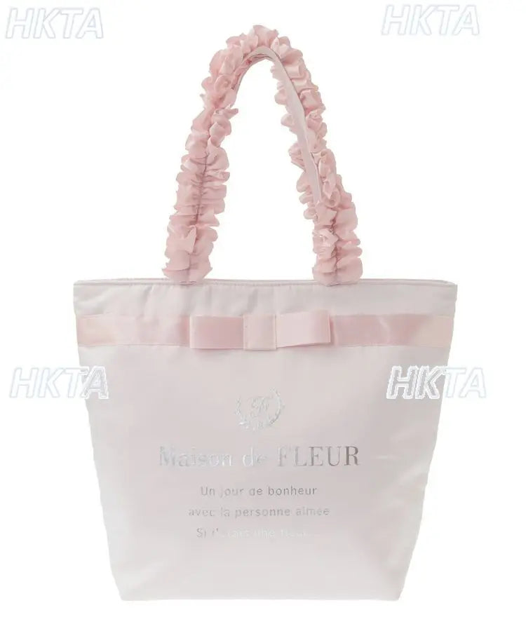 Japanese Style New Letter Satin Cute Bow Lolita Portable Tote Bag Women Commuting Versatile Pleated Sweet Single Shoulder Bag