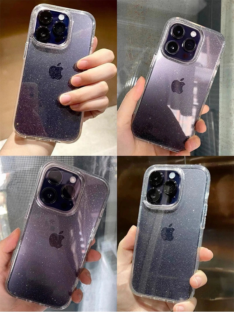 Luxury Bling Glitter Clear Case For iPhone 16 15 14 13 12 11 Pro Max Mini X XR XS 7 8 Plus SE Shockproof Transparent Soft Cover