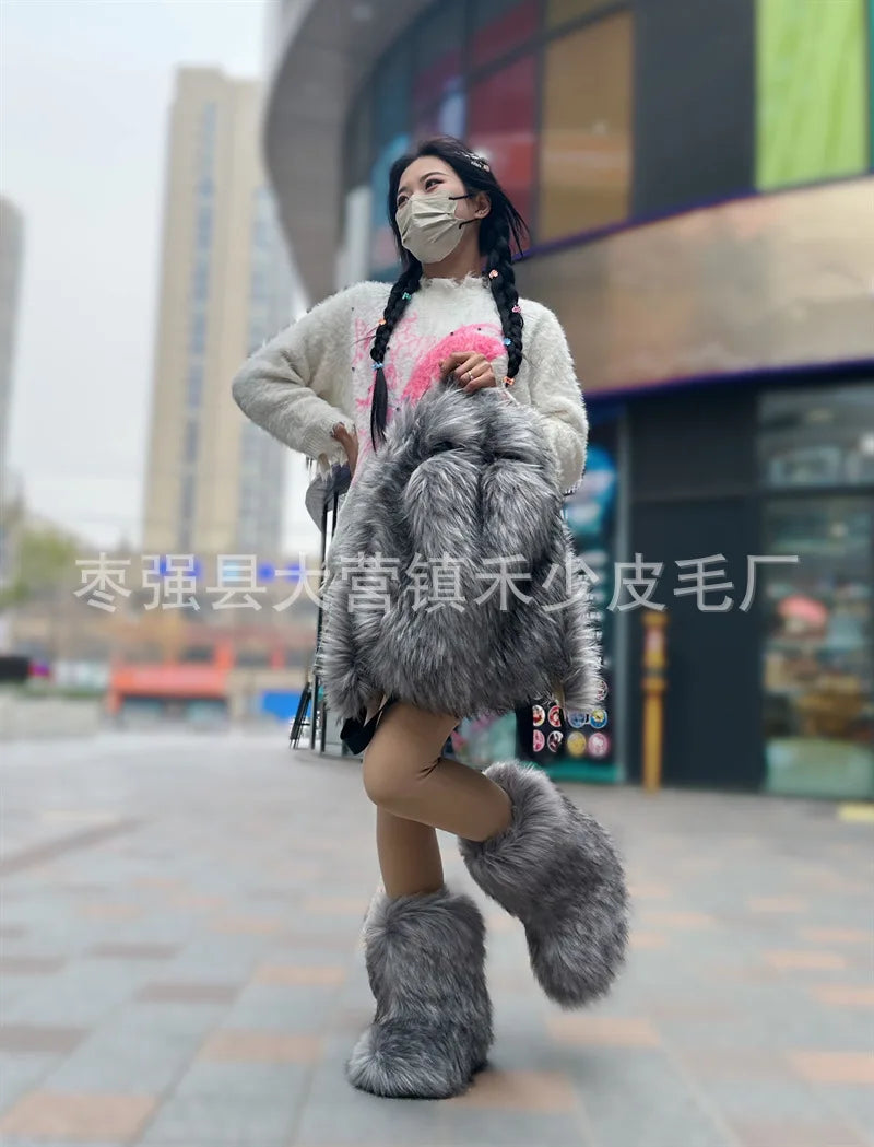 2026 NEW FASHION Y2K Faux Fur FOR Women Backpack Solid Soft Fleece Knapsack Harajuku Style Winter Ladies Bag