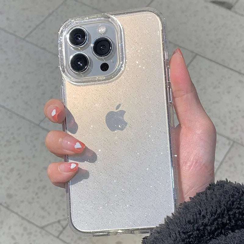 Luxury Bling Glitter Clear Case For iPhone 16 15 14 13 12 11 Pro Max Mini X XR XS 7 8 Plus SE Shockproof Transparent Soft Cover