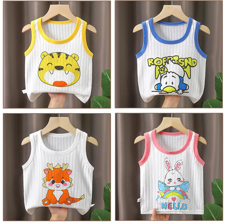 Cotton Cartoon Kids Boys Casual Tank Tops For Baby Summer Children Vests For Girls Clothing