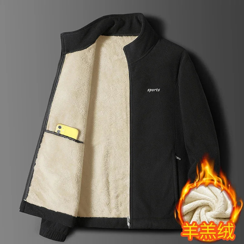 2025 Men's Polar Fleece Stand Collar Jacket Winter Velvet Thickeneded Fleece Warm Jacket