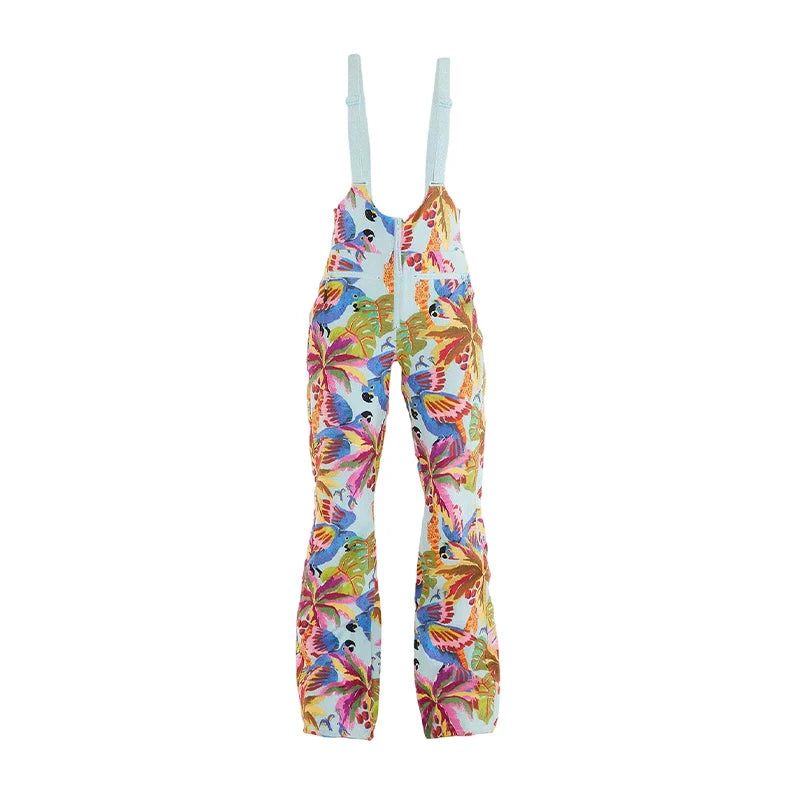 Women's Printed Hooded Ski Jackets Jumpsuit Sets Long Sleeve Zipper Short Coats Straight Leg Overalls 2026 Winter Lady Ski Suits
