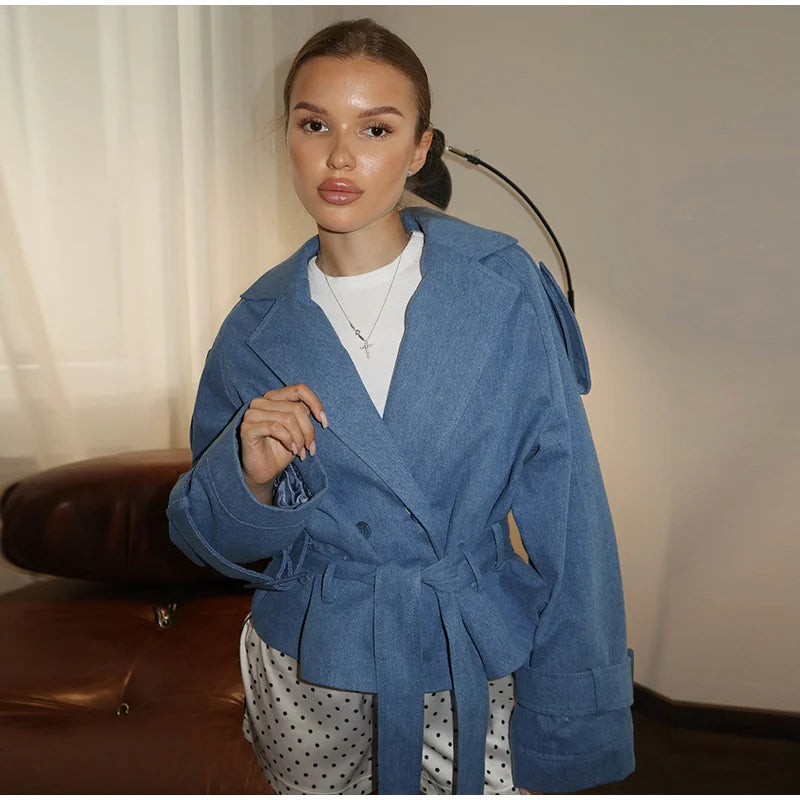 Solid Stand Collar Padded Coat Waist Tie Belt Long Cape Sleeve Button Zipper Loose Women Coats 2026 Autumn Commute Chic Outfit