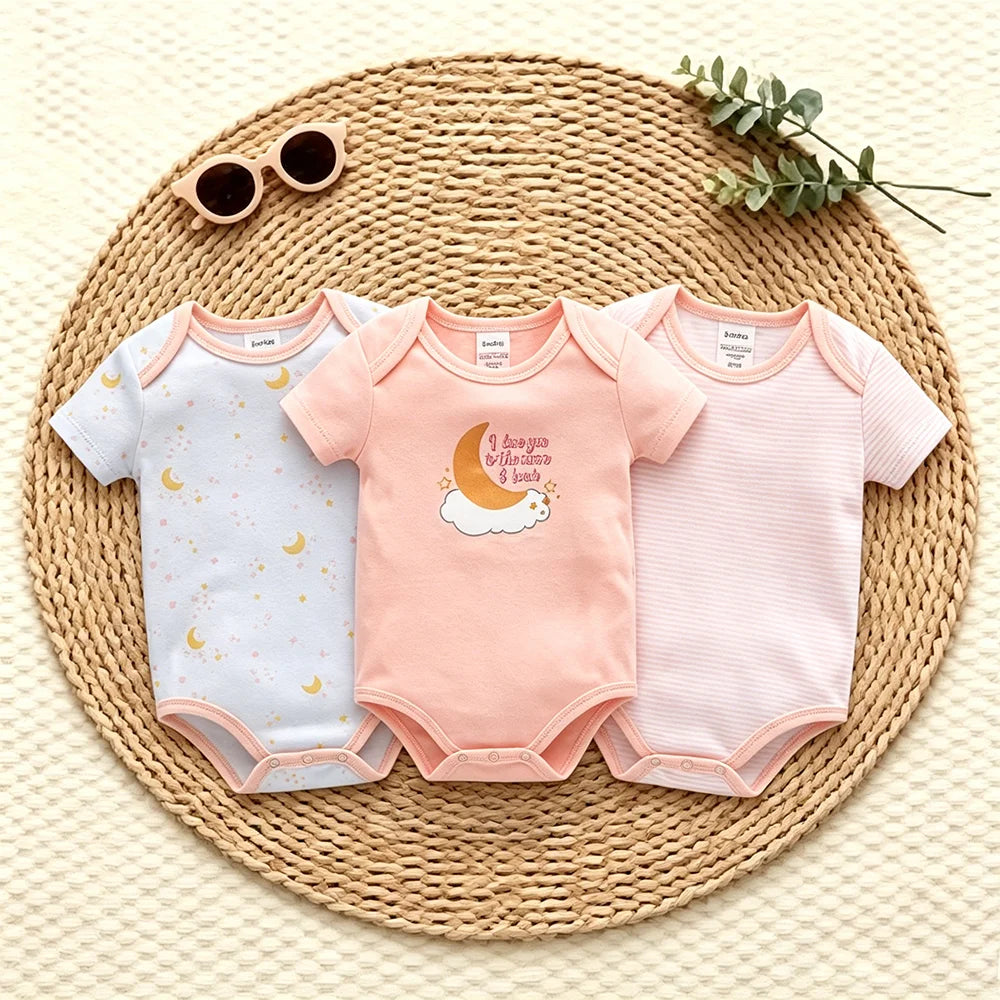 Kavkas 3 Pcs/lot Baby Boy Bodysuit 100% Cotton Short Sleeve Newborn Girls Clothes Summer Infant Clothing