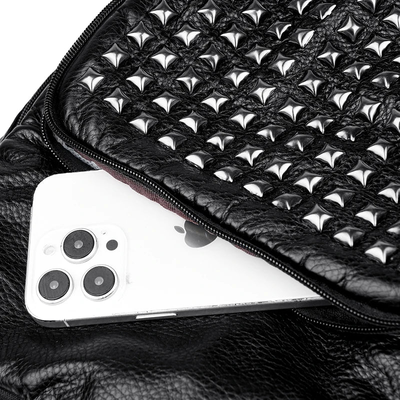 Fashion Rivet Soft Leather Women Backpacks Designer Large Capacity Girls School Bag Luxury Female Bagpack Travel Bags Sac A Main
