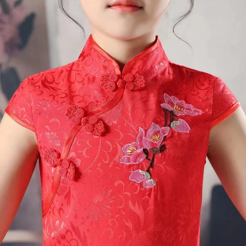 Tang Costume Girl Dress Qipao Children Outfit Stage Party Cheongsams Baby Hanfu Kids Clothing Vestidos Summer Girls Dresses