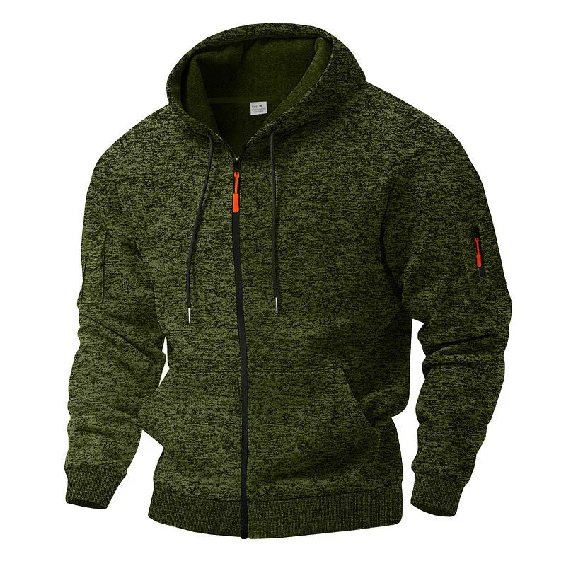 Heavy Fleece Men's Jacket Winter Retro Tooling Pocket Hooded Zipper Sports Sweater Men