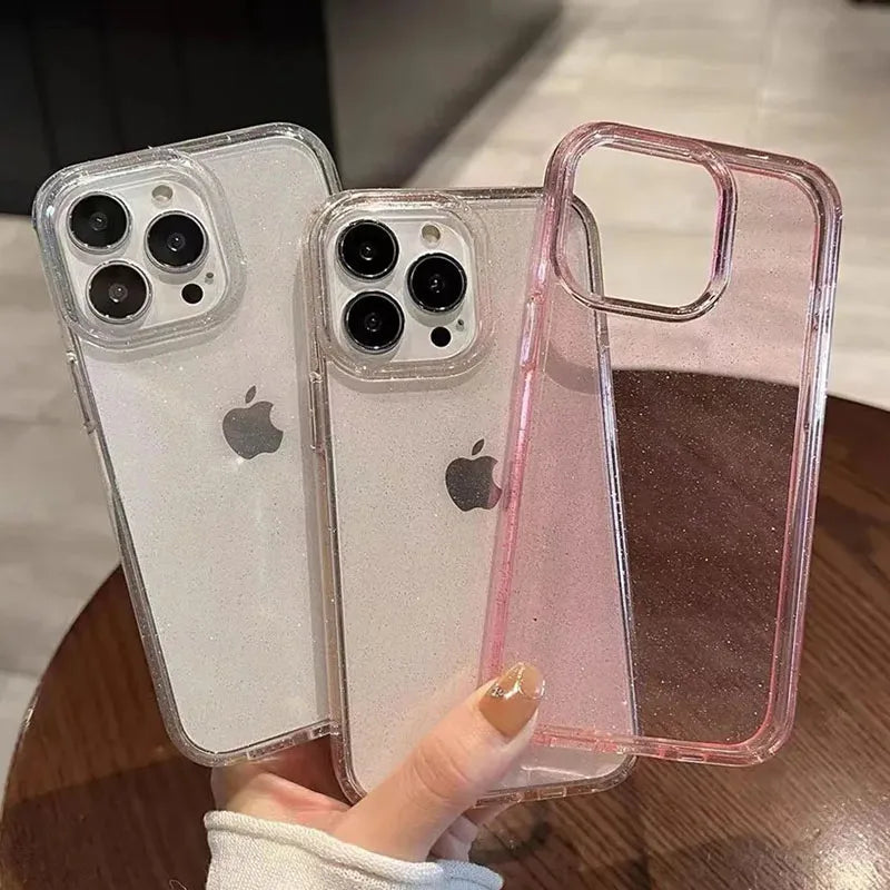 Luxury Bling Glitter Clear Case For iPhone 16 15 14 13 12 11 Pro Max Mini X XR XS 7 8 Plus SE Shockproof Transparent Soft Cover