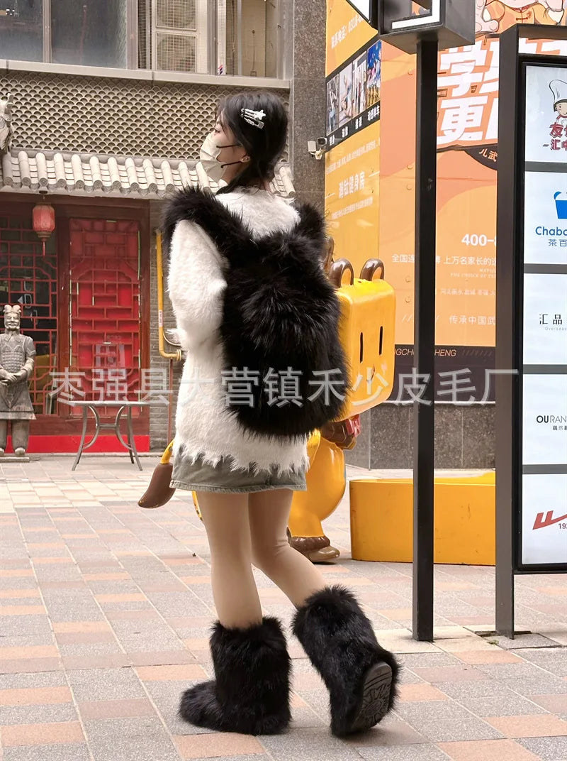 2026 NEW FASHION Y2K Faux Fur FOR Women Backpack Solid Soft Fleece Knapsack Harajuku Style Winter Ladies Bag