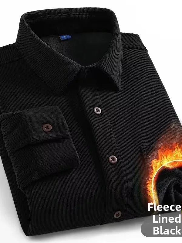 Men's Fleece Lined Long Sleeve Shirt Thick Warm Casual Corduroy Outerwear Trendy Pure Color Breathable Youthful Style Standar...