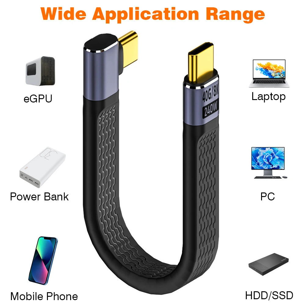 USB4 Elbow Short Cable 13.5cm Thunderbolt4 Type C Cable 40Gbps PD240W Charging Cable for SSD Laptop Macbook Phone IPhone15 iPad