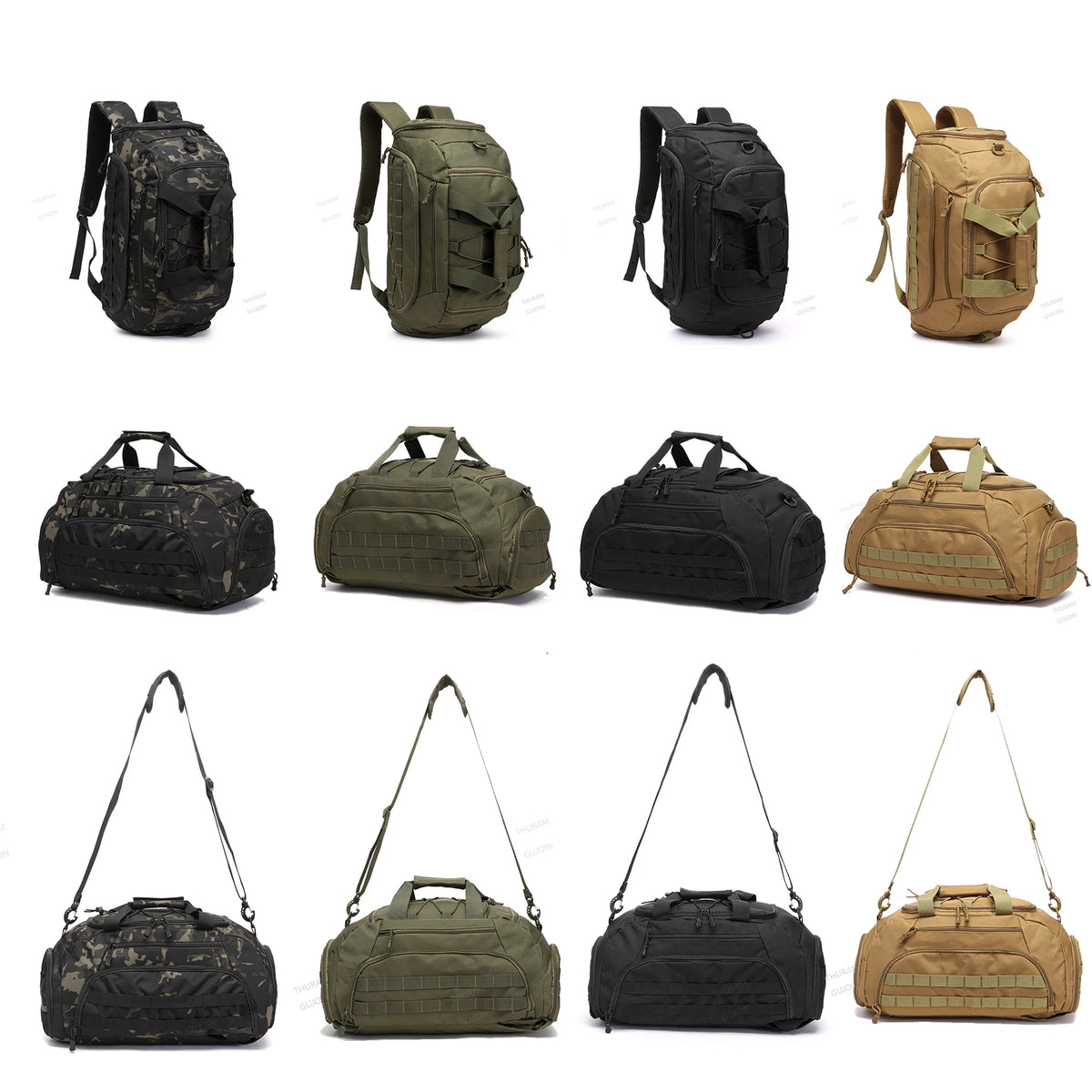 Tactical Gym Backpack with Shoe Compartment Convertible 3-in-1 Duffel Sling Bag for Men Women Weekender Overnight Travel Bag