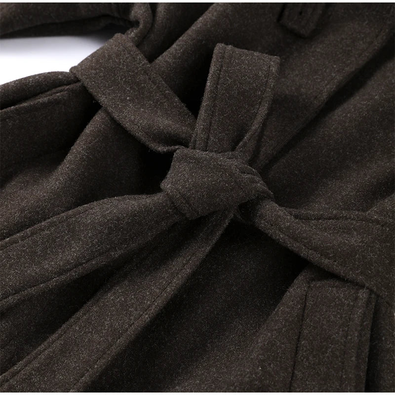 Chic Women's Woolen Overcoat Autumn Winter Solid Lapel Double Breasted Long Sleeve Long Coat 2026 Elegant Lady Street Outwear