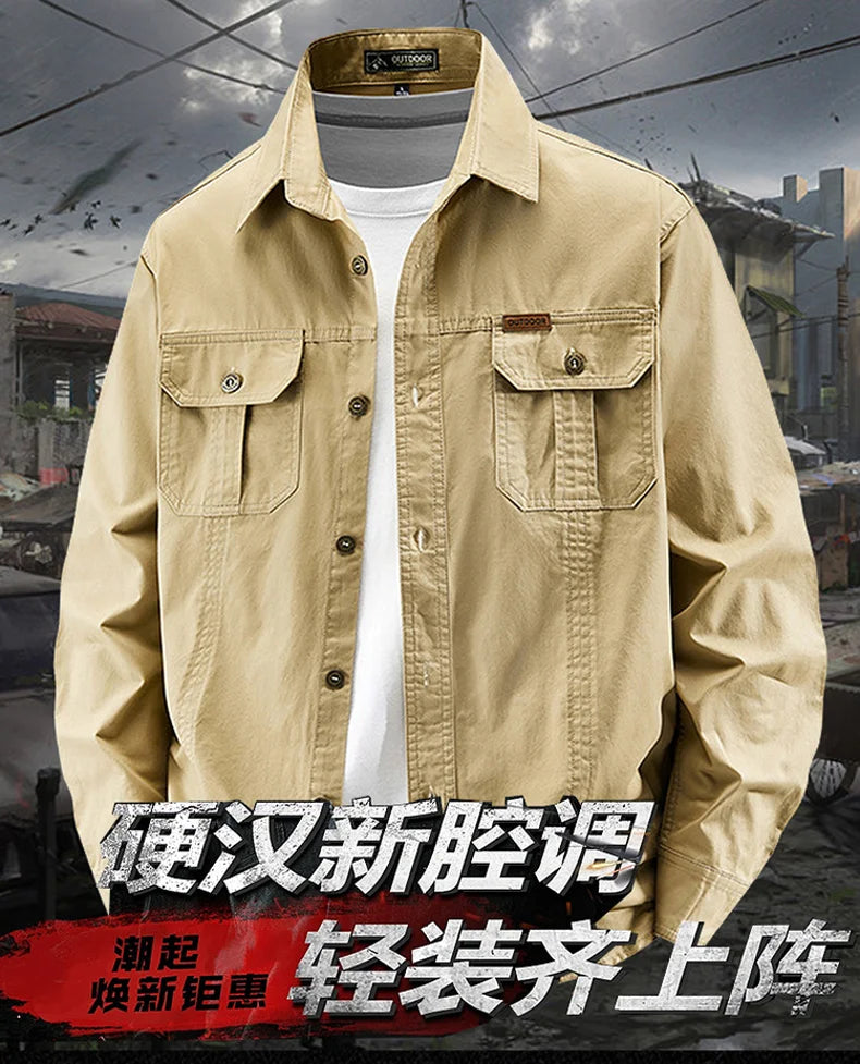 Business Military Shirts Men Tactics Long Sleeve Spring Autumn 100% Cotton Vintage Multi-pocket Cargo Shirts Menswear Clothing